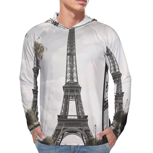 Men's Sun Shirts UPF 50+ Rash Guard Long Sleeve Sun Protection Hoodie Paris Eiffel Tower Lightweight Shirt M White4