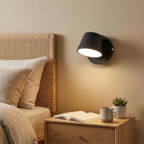 Alpinaluz Applique Murale LED Noire 6W 2700K Orientable, Lampe Murale en Aluminium Style Industriel Vintage et Moderne Minimaliste, Lumière Chaude 520lm pour...