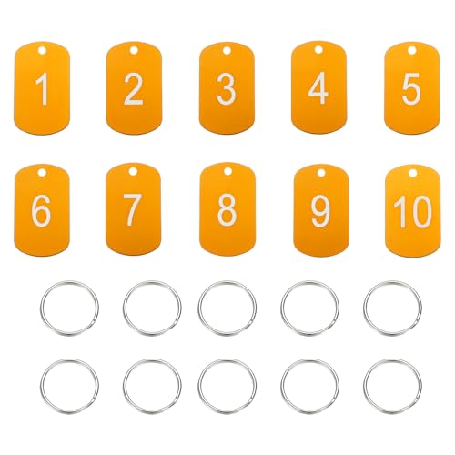 PATIKIL 10 etiquetas numéricas del 1 al 10, etiquetas numéricas de aluminio numerado, llavero rectangular de metal con llaveros para organizador, perchas de ventas de campo, etiquetas de ropa