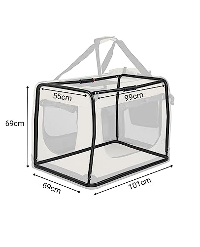 lionto Hundetransportbox faltbar für Reise & Auto, 101x69x70 cm, stabile Transportbox mit Tragegriffen & Decke für Katzen & Hunde bis 25 kg, robuste Hundebox aus Stoff für klein & groß, beige