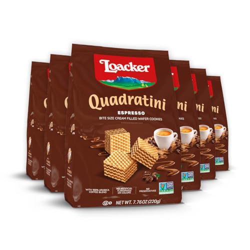 Image of Loacker Quadratini Espresso Wafer Cookies, 30% Less Sugar, Non-GMO, 6-Pack
