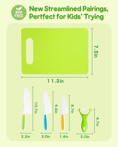 Kids Knife Set, 5 Pcs Montessori Kitchen Tools for Toddlers' Real Cooking, BPA Free Kids Safe Kitchen Cooking and Baking Set with Peeler, Cutting Board for Sandwich Bread Vegetable Fruit Present Gift