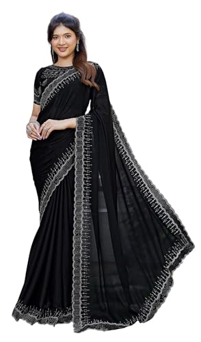Sari indien en soie Dola de qualité supérieure et broderies fines