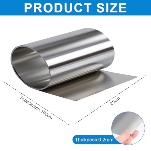 304 Edelstahl Feinblech Folie,Edelstahlblech Streifen Edelstahlfolie Blech,Edelstahlblech Rollenblatt Blatt für Die Reparatur von Industriemaschinen, Oberflächenschutz, Parzellenrohre (Dicke 0.2mm)