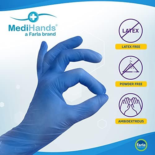 Farla Medical MediHands Blue Vinyl Powder Free Gloves | Disposable | Latex Free | Small - Pack of 100