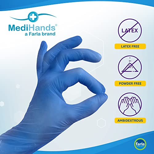 Farla MediHands Blue Small Vinyl Gloves - Box of 100 Disposable Vinyl Medical Glove - Powder, Latex, & Protein Free Glove - Multi-Purpose, Single Use Surgical Gloves