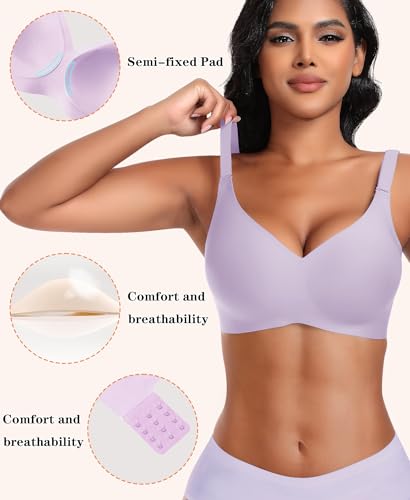 Image of DOCUMO Wireless Bras for Women No Underwire Seamless Push Up Bras with Support and Lift, V Neck Bralette with Bra Extender