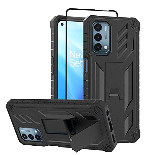 Sucnakp for Oneplus Nord N200 Case with Screen Protector Bracket Protective Shell for Heavy Military Grade Belt Clip Holster and Built-in Kickstand Shockproof for Oneplus Nord N200 5G(HE Black)