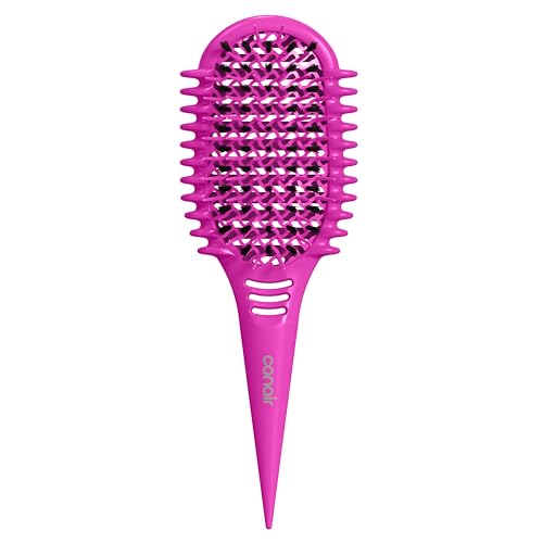 Image of Conair Curl Define Pro Detangler Brush for Curly Hair, Dual-Vent Design with Continuous Grooves, Mixed Bristles for Frizz-Free Detangling, Smoothing, and Curl Definition, Hot Pink