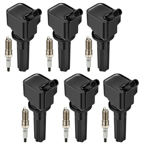 Image of Set of 6 UF497 Ignition Coil Pack and 5019 Spark Plugs Compatible with GMC Envoy XL Chevy Trailblazer EXT Compatible with Saab 9-7x Rainier Ascender 2006-2009 4.2L L6 Replaces 12629472 C741