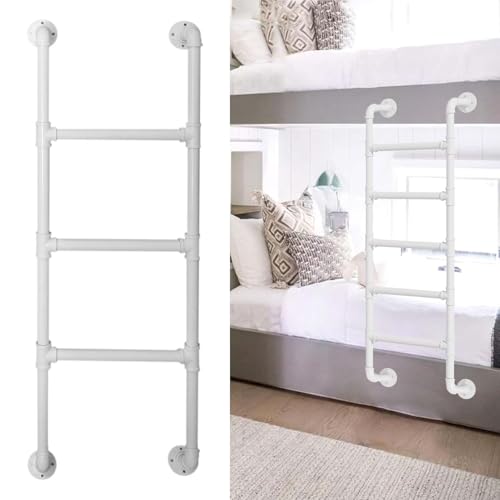 Escalera metálica para litera, montada en la pared y escalada segura, tamaño personalizable para camas altas, ventana de salida, diseño de pozo, tubo redondo resistente para mayor durabilidad y apoyo