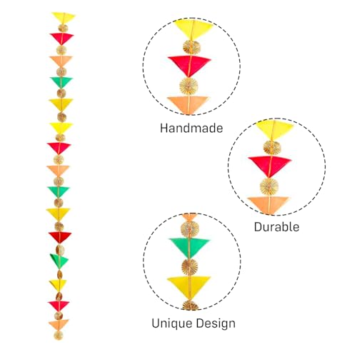 Image of Party Propz Ganpati Decoration Setup for Home - 18Pcs Ganpati Decoration Items with Triangle Hanging, Fairy Light, Varamahalakshmi Decorative Items, Backdrop Cloth for Decoration Pooja (Net Curtain)