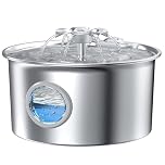 Fontanella per Gatti Acciaio Fontana Gatto: Fontana per Gatti - 2.6L Distributore Acqua Cani - Fontanella Gatto Automatico - Dispenser Acqua Animali - Cascata di Fiori - con Finestre Prospettiche