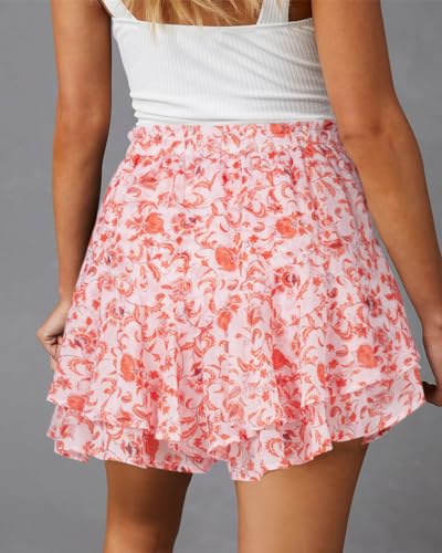 Image of Aoudery Flowy Shorts for Women Casual Boho Floral Skorts Ruffle Mini Skirts Running Tennis Butterfly Chiffon Shorts