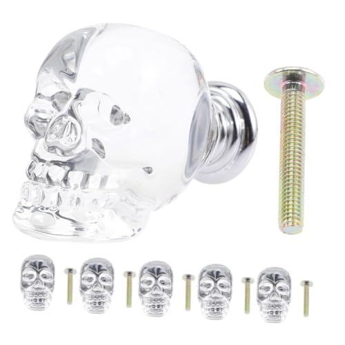 LIFKOME 6 Pomos de Cristal con Forma de Calavera Transparente para Armario y Cajones Tiradores Decorativos con Tornillos Incluidos Diseño Esqueleto para Muebles de Cocina y Dormitorio