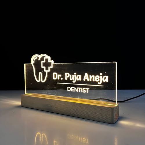 Image of Customized LED Name Plate for Office Desk Table Name Sign Birthday Gift For Dentist Doctor Clinic Medical Store Teacher Pharmacist (10 x 6 inch) (For Dentist)