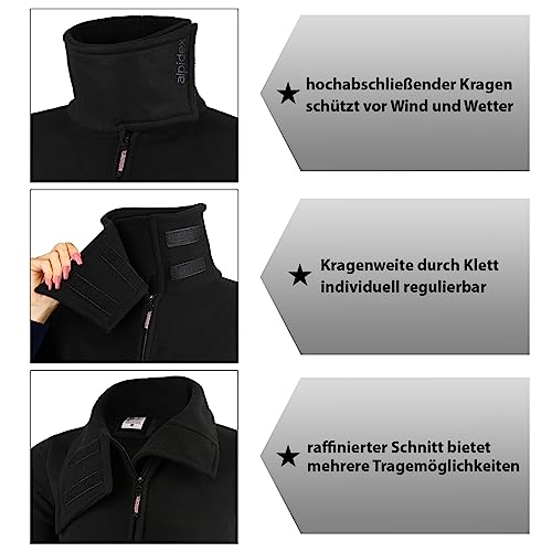 ALPIDEX Damen Fleecejacke Hoher Stehkragen Daumenlöcher Tailierte Winter Fleece Jacke Antipilling Warm Weich Full Zip Fleecepullover Microfleece Wandern Outdoor, Größe:S, Farbe:black