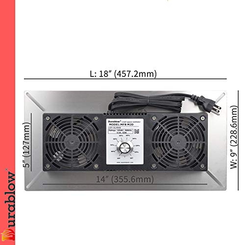 Durablow 220 CFM Air-Out Stainless Steel Crawl Space Vent Fan, Dual Fans with Dehumidistat & Thermostat, Foundation Vent, Radon Mitigation, for Crawl Space, Basement (Stainless Steel, M2D)