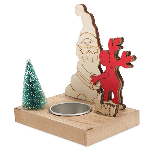 LIFKOME Christmas Wooden Tealight Holder Santa Claus Candlestick Wooden Ornament for Holiday Decor and Festive Table Centerpieces