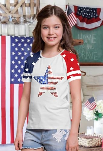 Image of Ithalt Boys Girls USA Shirts Kids 4th of July Shirts American Flag Tshirt Patriotic Top Independence Day Outfit 5-13y