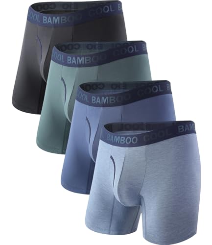 BAMBOO COOL Men's Underwear Boxer Briefs,Regular Leg,Breathable Soft Moisture-Wicking with Fly Underwear For men 4 Pack