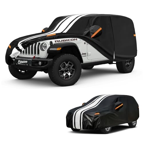 Image of Kayme Jeep Wrangler 4 Door JK JL Car Cover Waterproof All Weather | Custom Fit for Wrangler 4 Dr /Unlimited 4 Door JK JL (2006-2026), Gift with Tape /Towel, Outdoor Rain Snow Sun UV Protection.