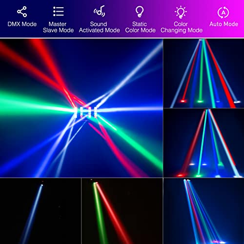 Spider Moving Head DJ Lights, Disco Party Stage Lights Indoor, Lunsy 8x10W RGBW Sound Activated DMX-512 Control Strobe Beam Lighting for Christmas Party Pub Festival Wedding Event Show, 2 Packs