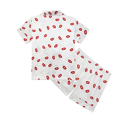 Tween Satin 𝐏a𝐣ama Set Polka Dots Button Down Shirts and Shorts Girls Boys Short Sleeve 𝐒ilk 𝐏ajamas Cute Sl𝐞epwear3