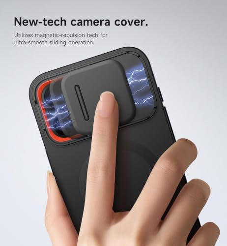 Image of SURITCH for iPhone 16 Pro Max Case with Magnetic Camera Slide Cover and Adjustable Kickstand, Compatible with MagSafe, Shockproof Bumper Case Slim Protective Cover 6.9 Inch, Black