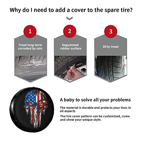 Image of American Flag Skull Patriotic Spare Tire Cover,Universal Wheel Tire Cover for Trailer, RV, SUV, Truck,Camper and Many Vehicle,Weatherproof Tire Protectors(17 inch for Diameter 31 inch-33 inch)
