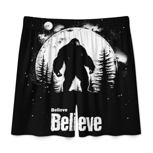 Bigfoot Believe Men's Pajama Shorts Ice Silk Lounge Sleep Bottoms Printed Sleepwear Pants4