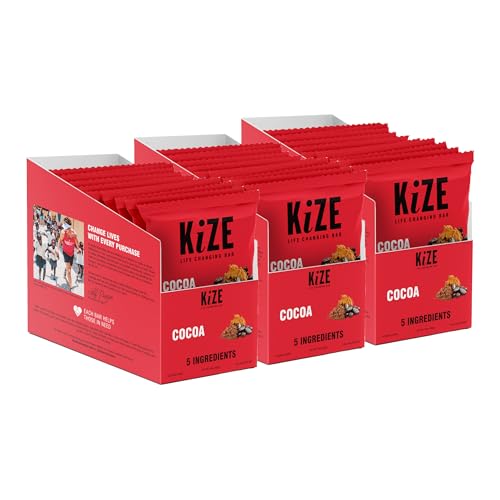 KiZE Energy Bars - Cocoa - 30-Count - Gluten Free, Non-GMO, and High Protein Meal Replacement Energy Bars, Clean and Simple Food Ingredients - 10g High Protein Snacks (30 Count)