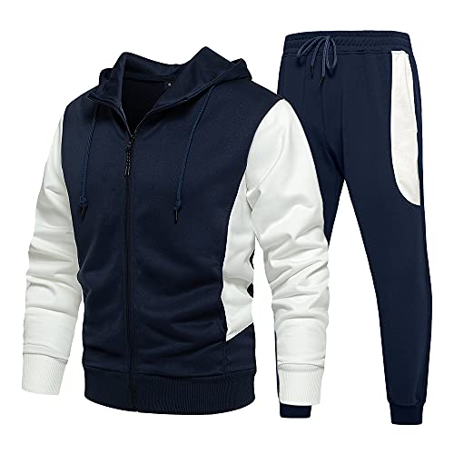 AOTORR Survêtement Homme Ensemble Deux Pièces Sweat à Capuche et Pantalon de Jogging Sport Bleu L