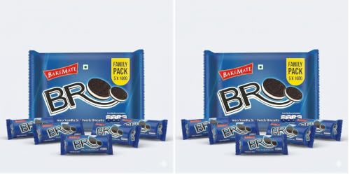 Image of BakeMate BRO Choco Vanilla Sandwich Biscuits Family Pack - Combo Pack of 10 (100g Each) | Vanilla Cream Biscuit | Snack for Kids | Family Pack Sandwich Cream Biscuits | Tea Time Snack | Cookies Packs | Value Pack Biscuit