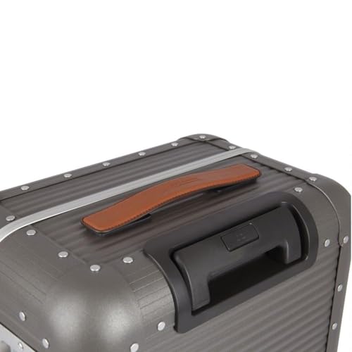 MILANO Bank 30"- Made in Italy Aluminum & Leather Large Checked Luggage - Framed Hardside Check-in Suitcase with 4 Spinner Wheels - Steel Grey4