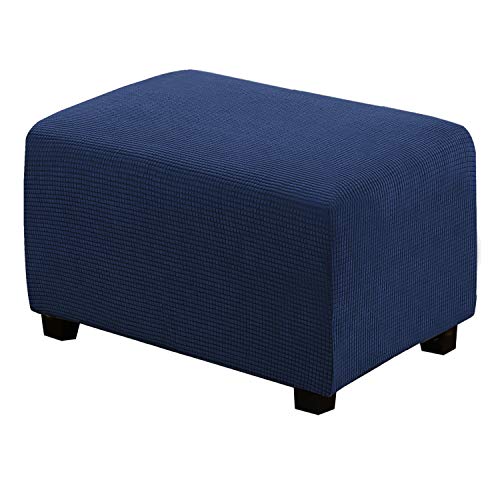 Image of H.VERSAILTEX Ottoman Cover Slipcover Rectangle Fit Length 29 inch-34 inch Footrest Sofa Slipcovers Stool Cover Footstool Protector Covers Feature Stretch Thick Soft Jacquard Fabric Removable Washable - Navy