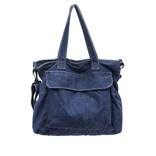 Stylish Denim Tote Bag-Adjustable Crossbody Purse for Women&Men,Large Travel Shoulder Bag with Multiple Pockets