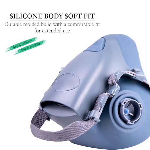 Image of Gas Mask Respirator Set Activated Carbon Filters & Protective Goggles | 6200 Industrial Mask For Epoxy Resin Work, Wall Painting, Welding, Polishing, Spraying & Gas, Construction