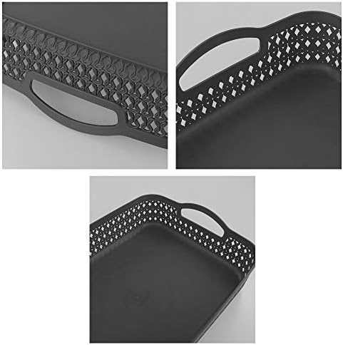 Zerdyne Set of 6 Large Plastic Storage Basket Tray, Gray Shallow Kitchen Storage Basket Tray with Handle