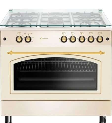 SOLTHERMIC F9L50G2 C COCINA CREMA RUSTICA CON MANDOS DORADOS/ANCHO 90 CMS / 5 FUEGOS/HORNO PANORAMICO 115 L. / GAS BUTANO Y GAS CIUDAD/ENTREGA A DOMICILIO Y RETIRADA DEL USADO GRATIS