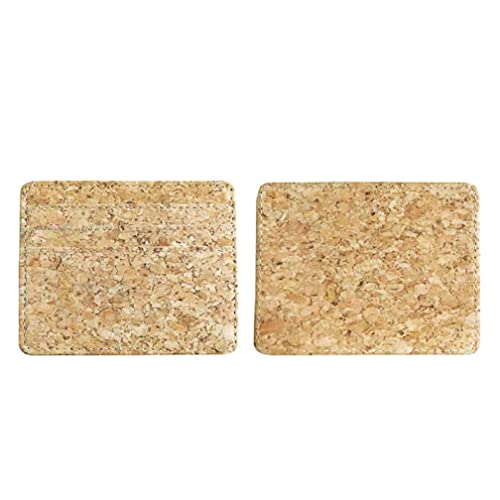 Teensery 2 Pcs Unisex PU Leather Credit Card Case Cork Pattern Card Pocket Wallet Card Holders for Women Men, Horizontal Style