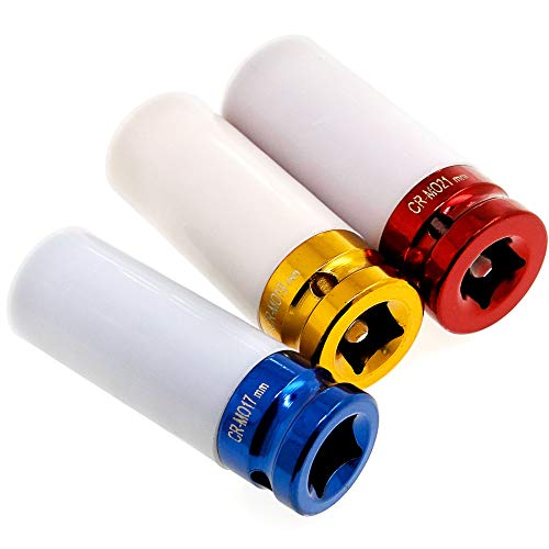 ENET 1/2 Zoll (1,27 cm), dünnwandig, tief, Radmutter-Steckschlüsselsatz, 17 mm, 19 mm, 21 mm 1 ENET 1/2 Zoll (1,27 cm), dünnwandig, tief, Radmutter-Steckschlüsselsatz, 17 mm, 19 mm, 21 mm