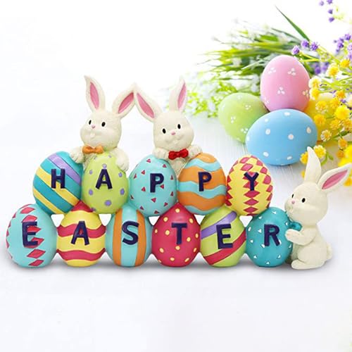 soulnioi Bunny and Egg Figurine Centerpiece Decoration Easter Tabletop Decoration for Easter Spring Decoration HAPPY EASTER - Image 3