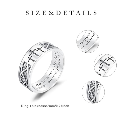 925 Sterling Silver Cross Band Ring for Men with Joshua 1:9 Size 6/7/8/9/10/11/12/13/14/15 Christian Rings for Dad Son4