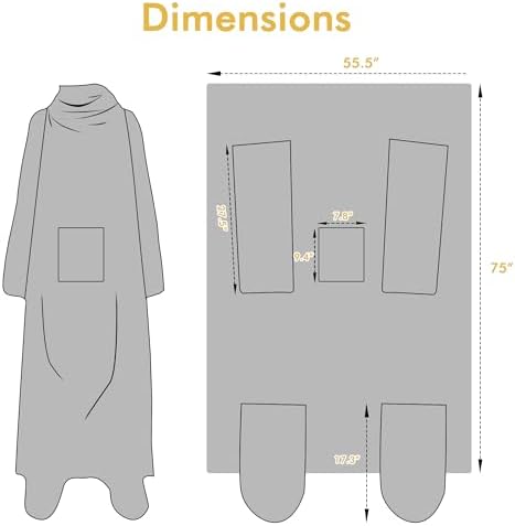 Catalonia Wearable Fleece Blanket with Sleeves and Foot Pockets for Adult Women Men Micro Plush Comfortable Blanket with Wrapped Sleeves, Bedspread Large Grey Dog