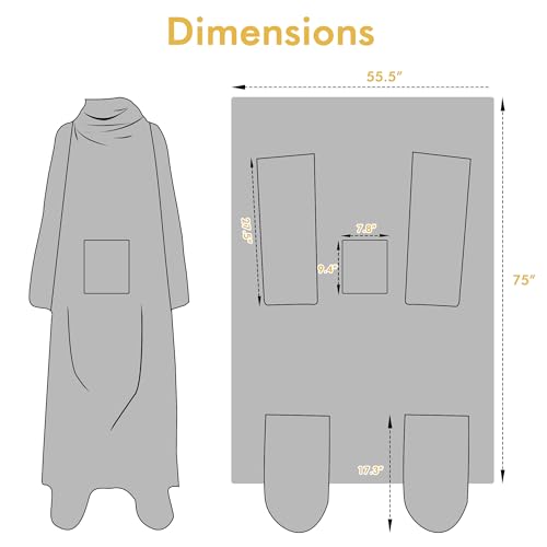 Catalonia Wearable Fleece Blanket with Sleeves and Foot Pockets for Adult Women Men, Micro Plush Comfy Wrap Sleeved Throw Blanket Robe Large, Cheetah