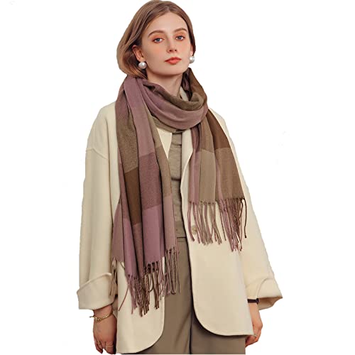 Bufanda Mujer Invierno Chal Pashminas Panuelos Elegante Foulard Grande Larga de Suave Mantón Grueso Suave y Cálida de complemento de Regalo 200 * 70CM(marrón y Rosa Bufanda Mujer de Punto) Cover