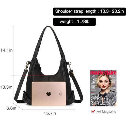 Image of Genuine Leather Shoulder Bags for Women Crossbody Bags Soft Leather Handbag Slouchy Tote Purses
