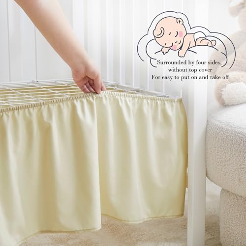 Image of Horbaunal 2 Pack Crib Skirt & Crib Bed Sheet Set, Cream Crib Bed Skirt 28 inch x 52 inch with 14 inch Drop Dust Ruffle, Soft Microfiber Toddler Bedskirt Nursery Bedding Skirt for Baby Girls and Boys