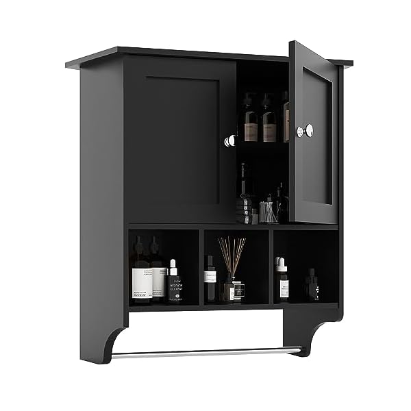   Medicine-Cabinets-Space-Saving-Wall-Cabinet-with-2-Doors-and-Adjustable-Towel-Rack-Shelves-Storage-Cabinet-for-Toilet-Bathroom-Living-Room-Kitchen-Black